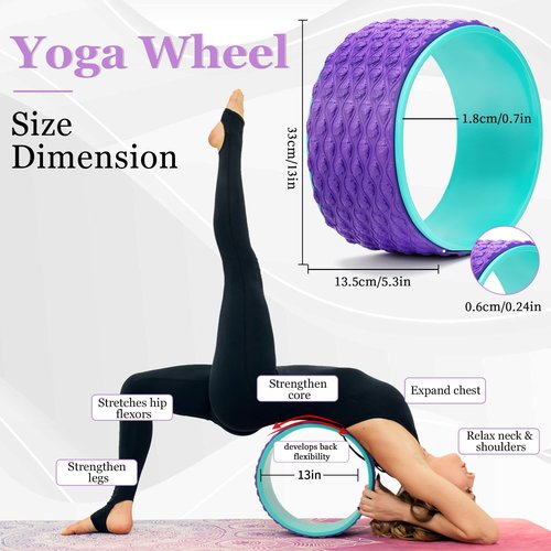 THYWD Yoga Wheel Set, Wheel Foam Roller with Back Cracker Roller for Pain Relief & Deep Tissue Massage and Stretching 500lbs Capacity, Trigger Point Therapy Massage Ball, Yoga Blocks 2 Pack with Strap