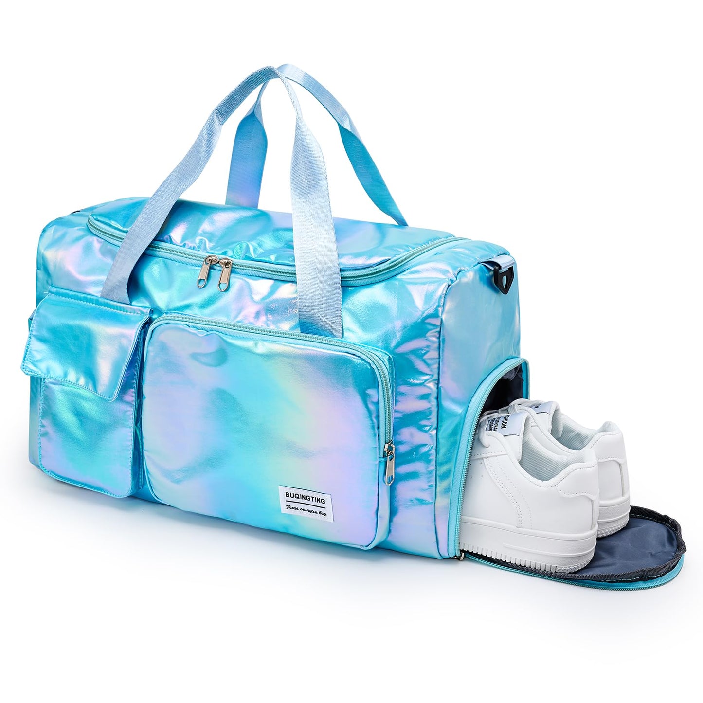 BEULPTN Shimmery Small Gym Bag for Women, Waterproof Travel Duffel Bag with Shoe Compartment & Wet Pocket, Gym Tote Bag for Travel, Workout, Sport