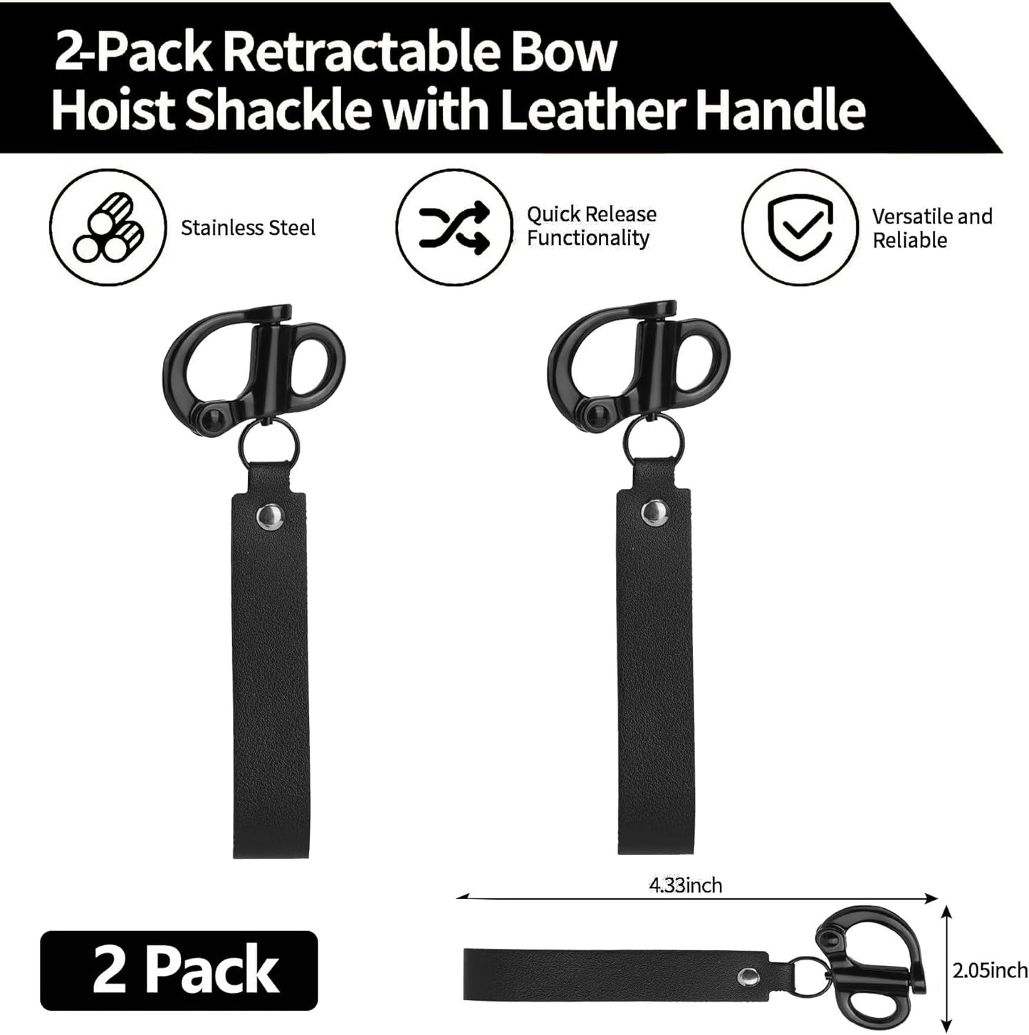 2 Pcs SCBA Mask Quick Release Clip Shackle, Firefighter Accessories, Quick Release Lanyard, Marine Grade 316 Stainless Steel Rigging Shackle with Black Leather Handle