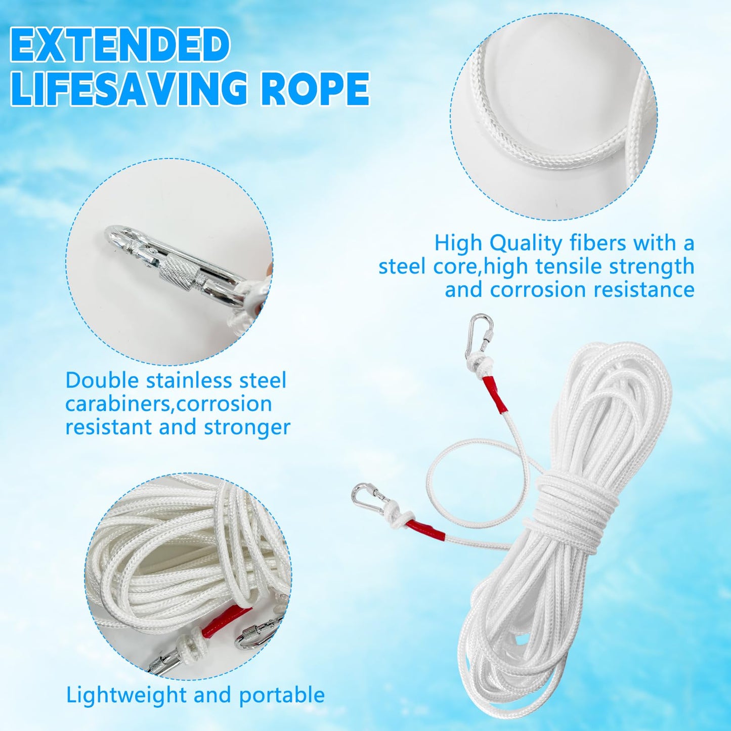 2 Pcs Water Floating Lifesaving Ropes,98.4 FT Professional Throwing Rope Line for Boating Fishing,Outdoor Professional Throwing Rope Rescue Lifeguard Rescue Lifeline,(White)