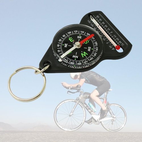Zaagot Compact Compassing Thermometer Essential Compasses Thermometers with Keychain Navigation Tool for Outdoor Activities Plastic