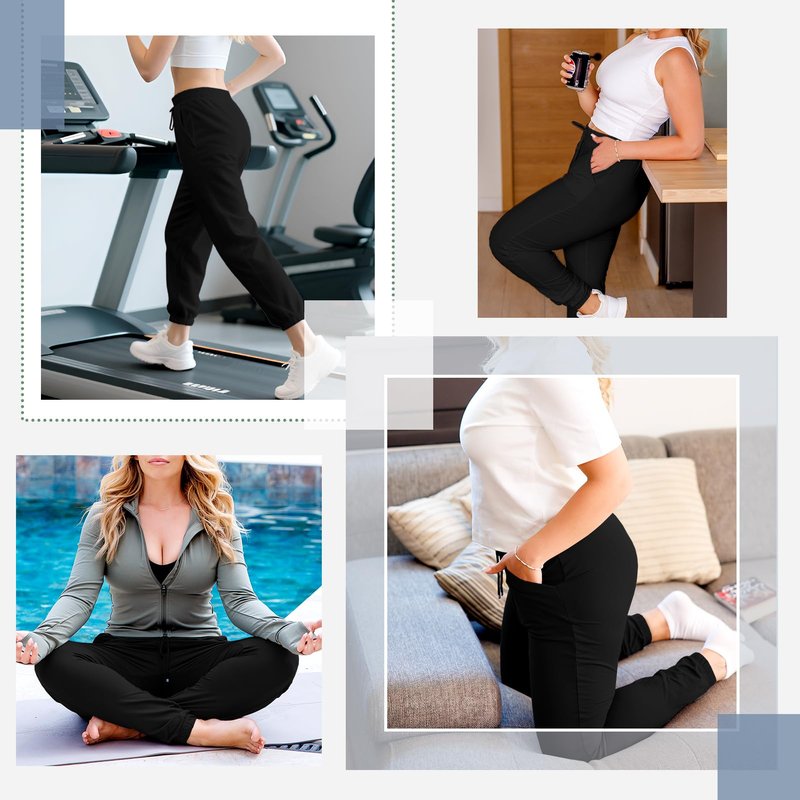 SINOPHANT Joggers for Women with Pockets Drawstring Sweatpants for Lounge Gym Yoga Black L