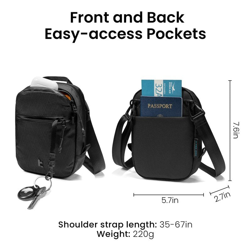 tomtoc Aviator-T37 X-Pac Travel Crossbody RFID Blocking Bag, Holds 4-6 Passports with Anti-theft Lockable Zippers, Multiple Pockets for Cards & Documents – Organizer for Daily Use