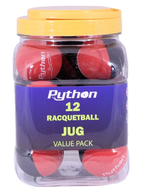 Python RG Multi Colored Racquetballs (Value Pack - 12 Ball Jug/Endorsed by Racquetball Legend Ruben Gonzalez!)(Black/Red)