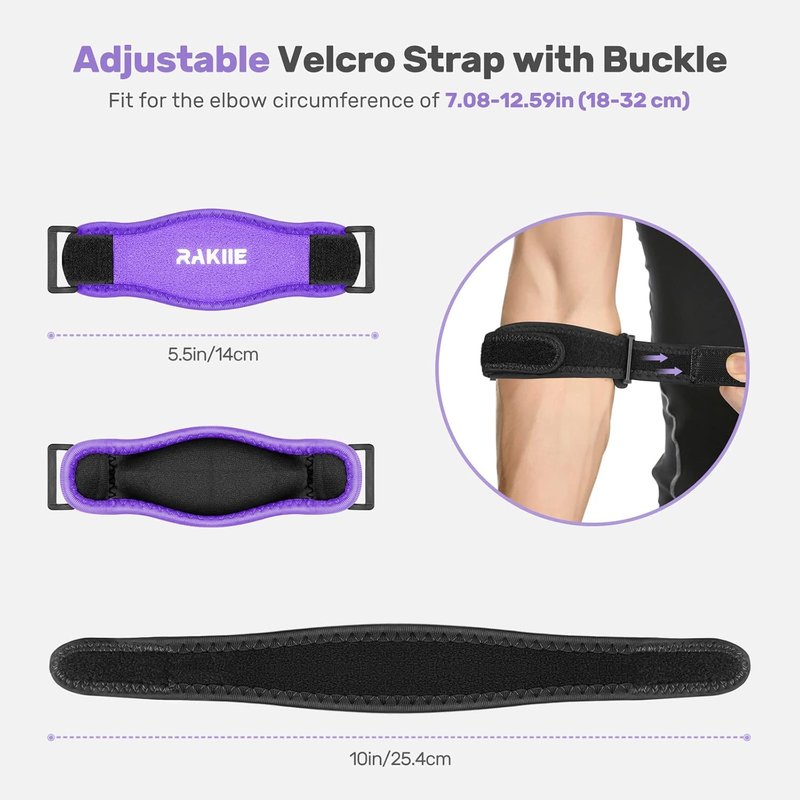 Rakiie 2 Pack Tennis Elbow Brace for Men Women, Adjustable Non-slip Golfer Elbow Strap with Support Compression Pad, Counterforce Brace for Sports, Fit 7.08-14.17", Purple