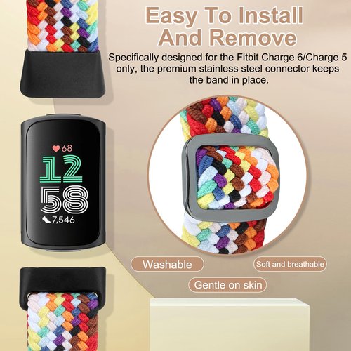 Relting Braided Band Compatible with Fitbit Charge 6/Fitbit Charge 5, Soft Nylon Solo Loop Adjustable Replacement Wristband for Women Men