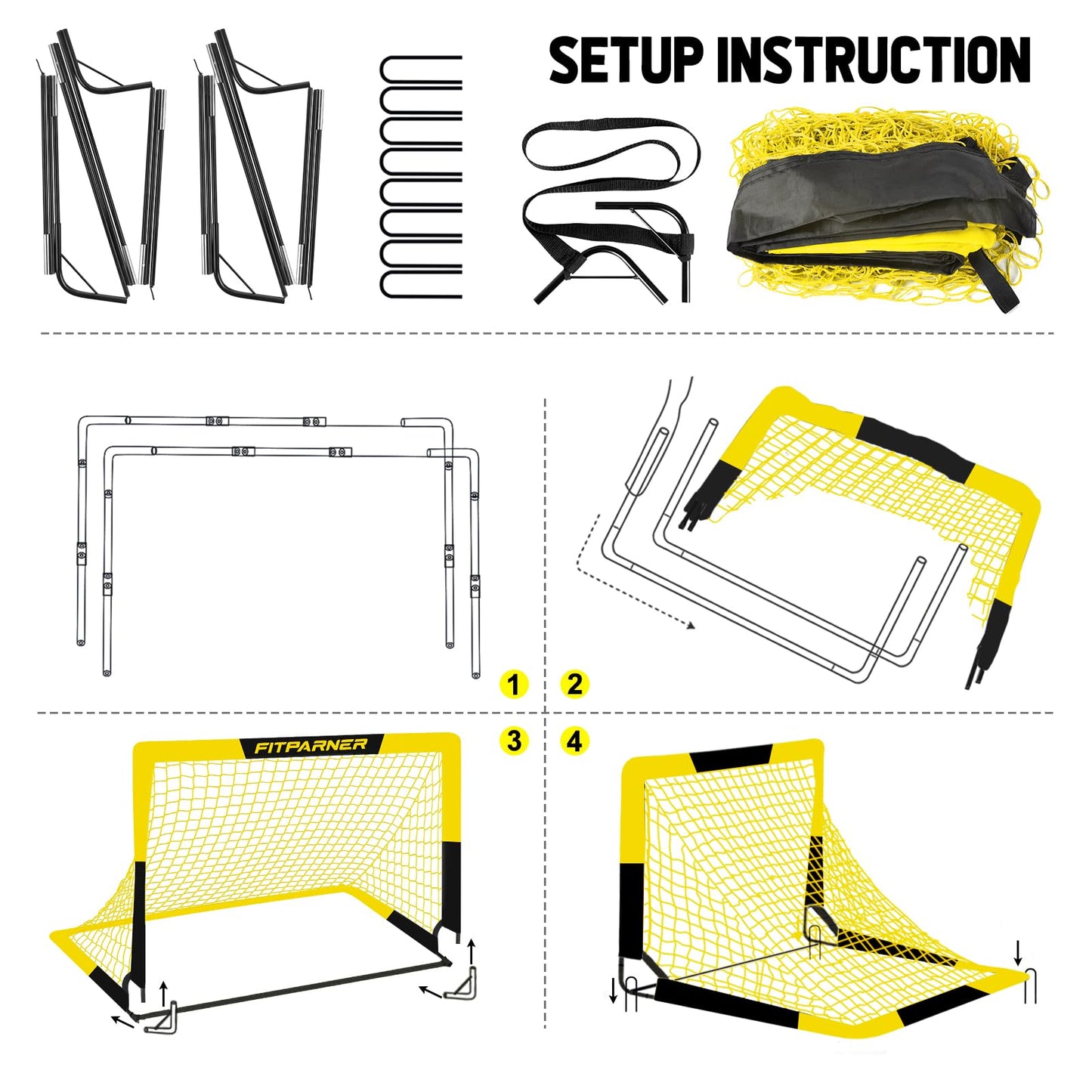 Kids Soccer Goals for Backyard Set - 2 Set of 4X3 ft Soccer Nets for Kids Age 3-14,Portable Pop Up Soccer Training Equipment Kit with Soccer Ball,Cones for Toddler Youth Outdoor Game