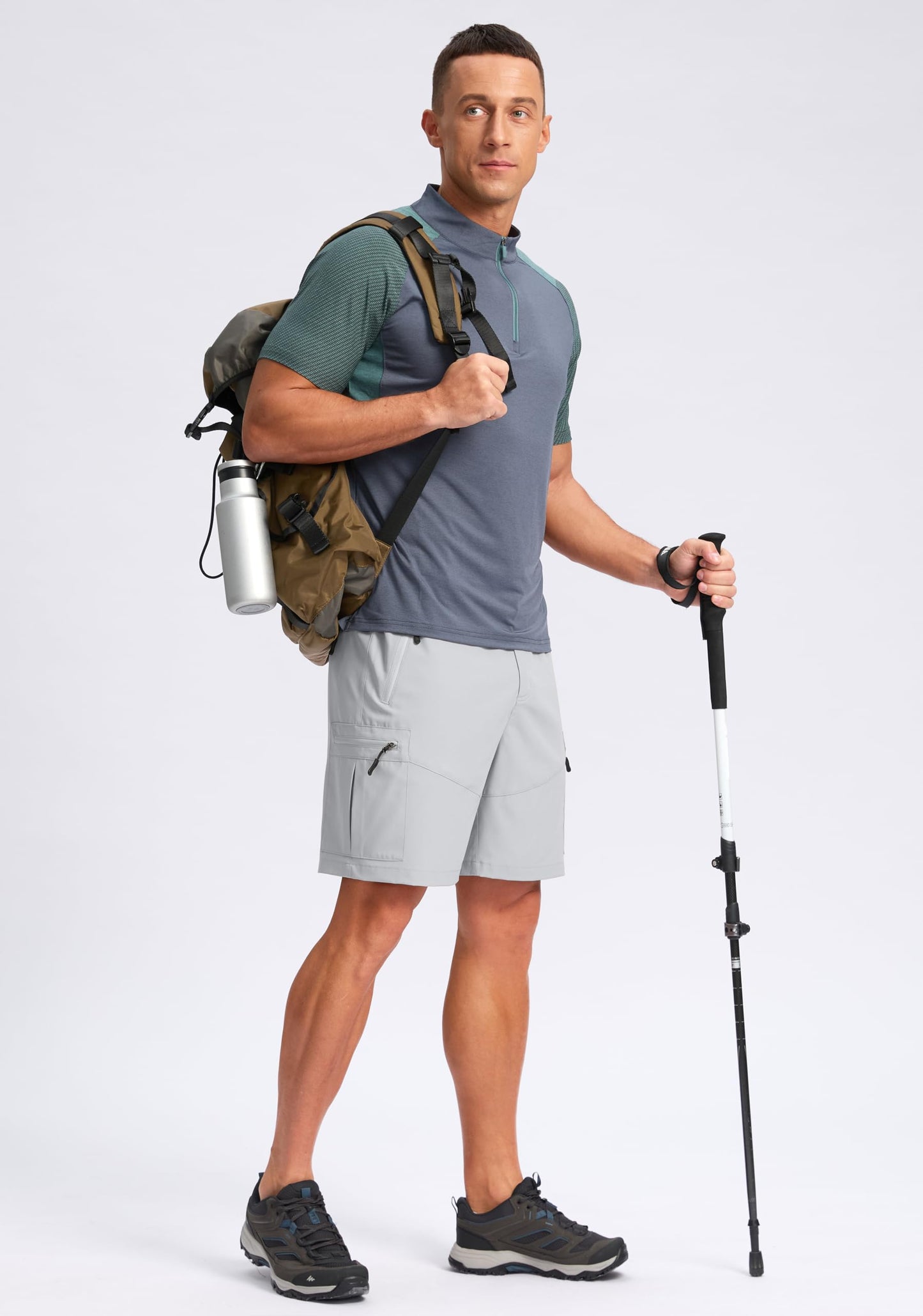 Pudolla Men's Hiking Cargo Shorts Lightweight 7" Travel Casual Shorts for Men Golf Work Outdoor with 5 Zipper Pockets(Bright Grey 3X-Large)