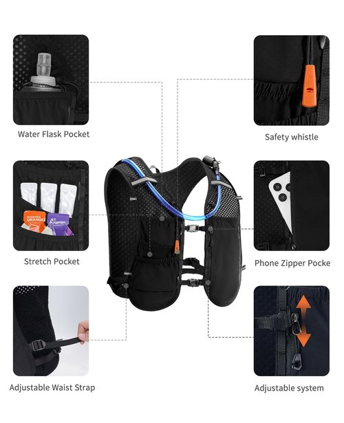 ECOHUB Running Hydration Vest Backpack,Lightweight Breathable Pack with 2L Water Bladder Bag Daypack for Hiking Trail Running Cycling Race Marathon for Women Men (Black)