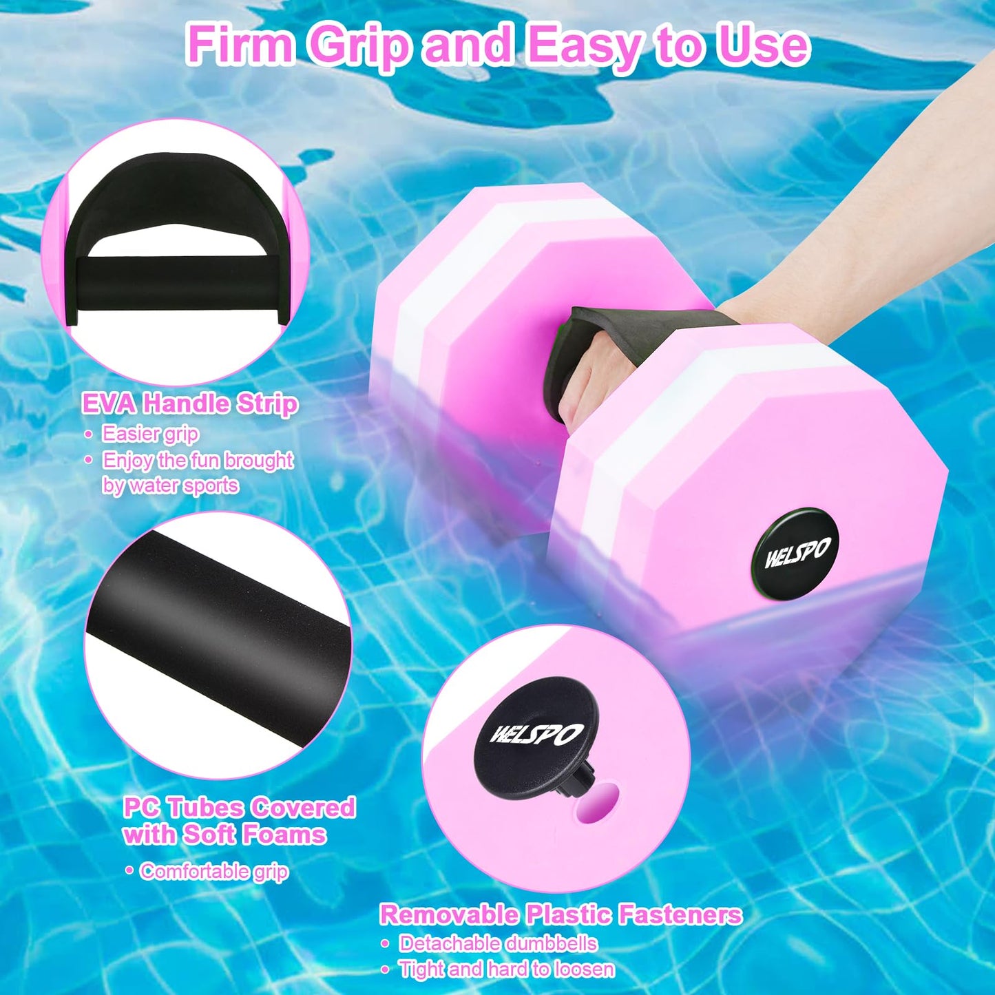 1 Pair EVA Foam Water Dumbbells for Pool Exercise, Water Weights Aquatic Exercise Dumbbells, Aquatic Fitness Weights, Enhance Your Fitness Journey with Water Aerobics Equipment and Pool Weights(Pink)