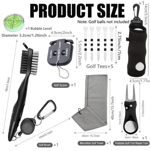 karamagic 11 Pcs Golf Accessories Kit, Include Golf Tees Golf Towel Golf Ball Bag with Hook Cleaner Brush Golf Ball Marker Golf Divot Tool Golf Score Counter