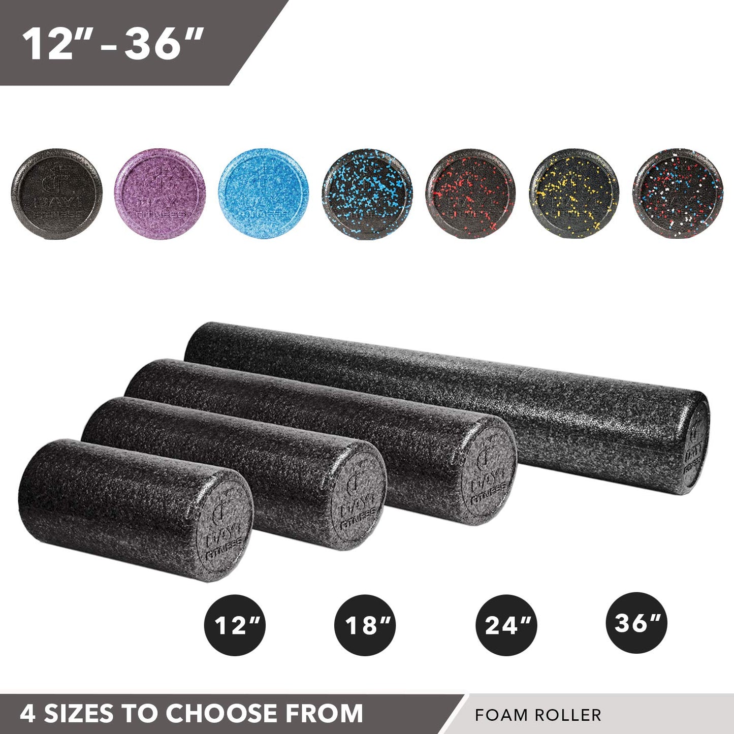 High Density Muscle Foam Rollers by Day 1 Fitness - Sports Massage Rollers for Stretching, Physical Therapy, Deep Tissue, Myofascial Release - Ideal for Exercise and Pain Relief - Solid Black, 36"