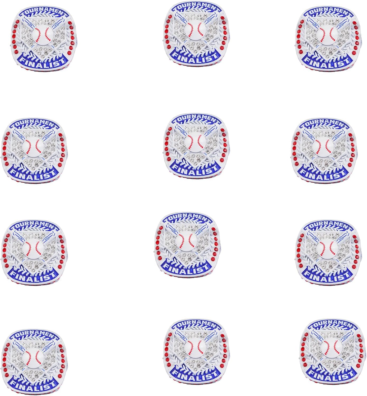 12 pcs Pack Baseball Tournament Options Championship Ring Trophy on Side Size 9