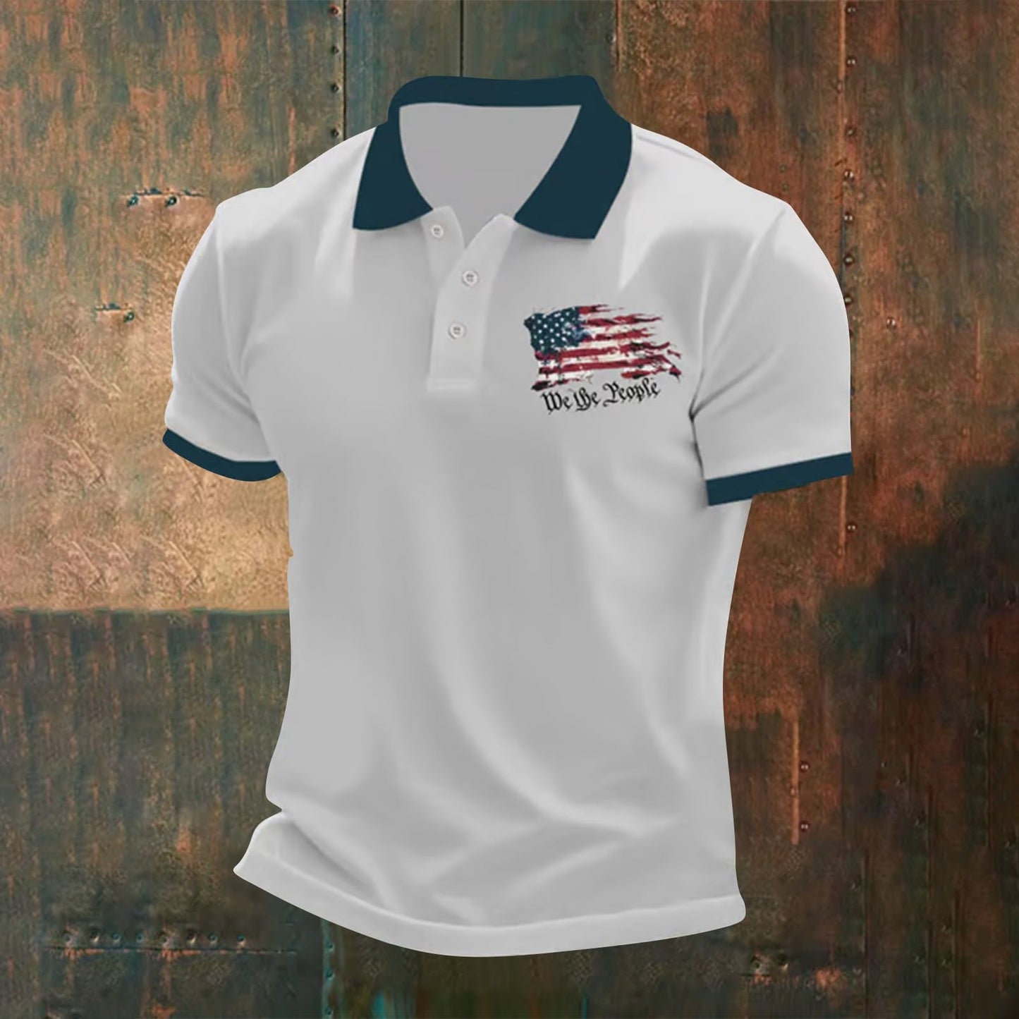 Independence Day Men Golf Polo Shirts for Men WE The People Distressted American USA Flag Tshirts Short Sleeve Tops Slim Muscle Tees(Za5-Green Camisa Polo Manga Larga para Hombre,Medium)