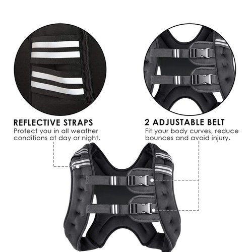 Prodigen Weighted Vest for Women and Men 16 Lbs with Reflective Stripe and Double Adjustable Buckle Straps Weight Vests for Strength Training, Jogging, Cardio, Weight Loss, Muscle Building, Black