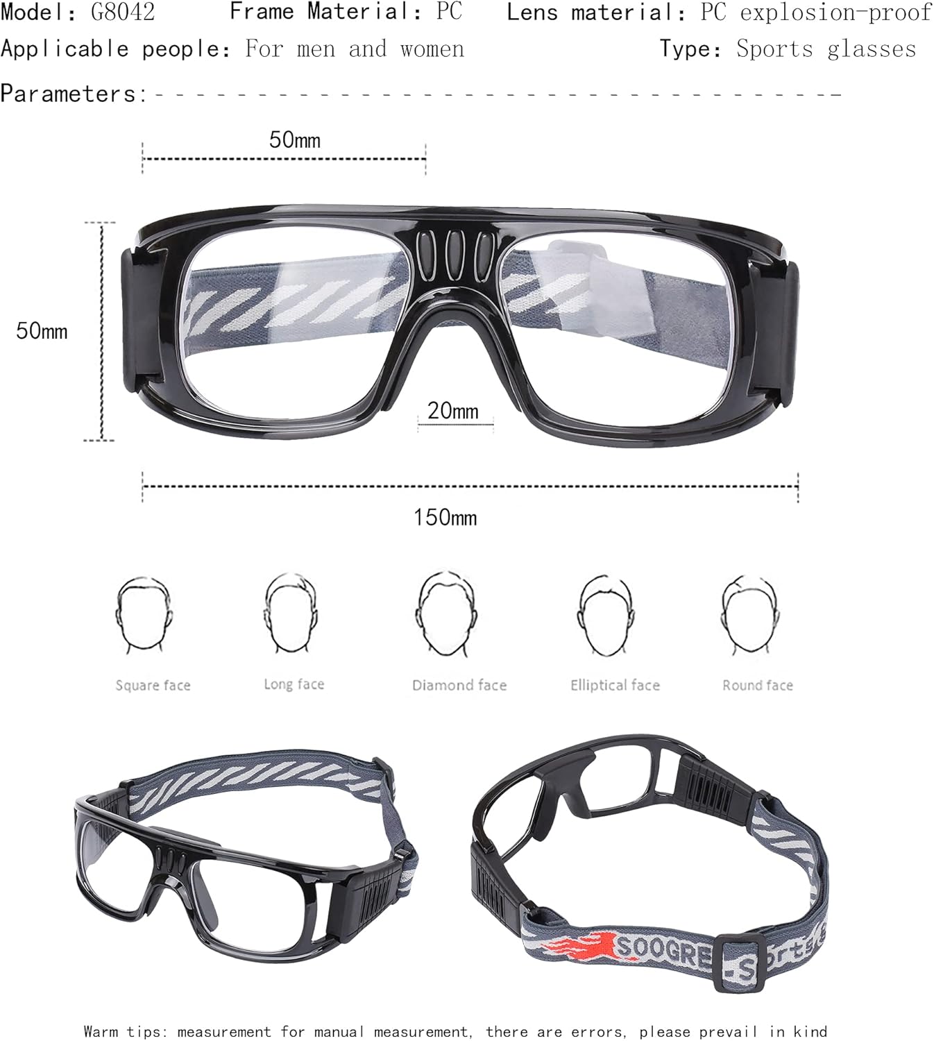 "N/A" Sports Goggles Glasses Men Racquetball Basketball Football Eyewear Protective Glasses Shock Collision Lens Replaceable