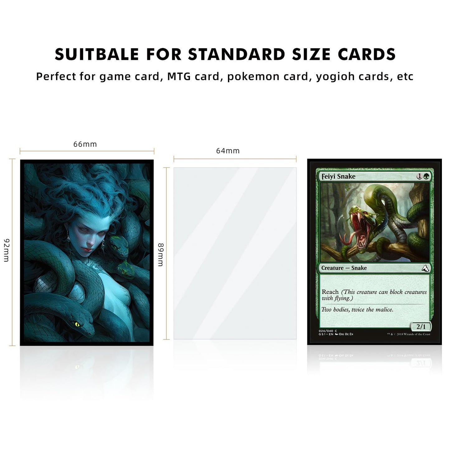 Katomula 100 MTG Card Sleeves with 100 Inner Sleeve, Textured Back Art Sleeves, Fit Standard Size Cards - Medusa