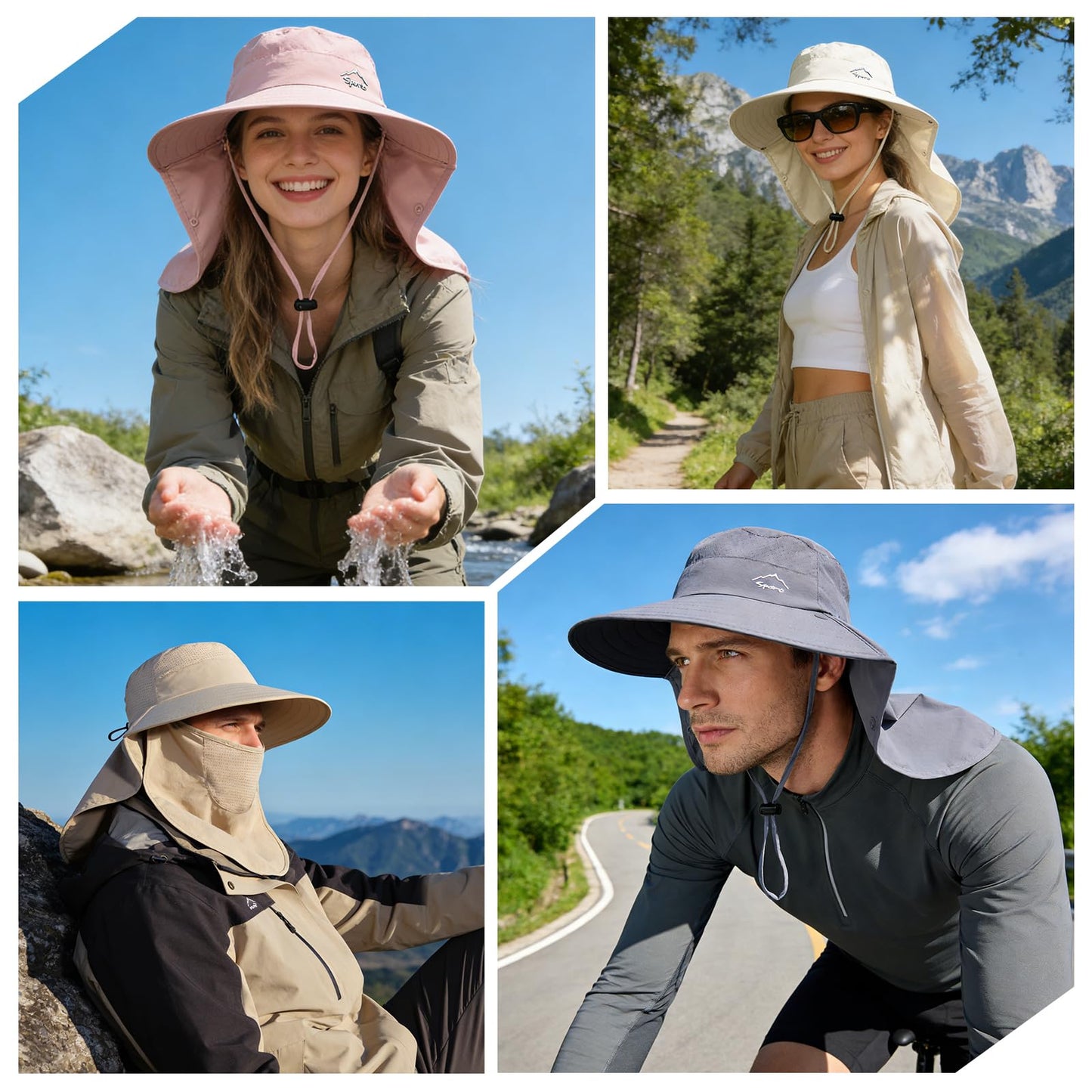 Rosoz Sun Hat for Men Women with Neck Flap,Wide Brim UPF50+ Fishing Hat with Detachable Face Cover Outdoor Sun Protection Hat