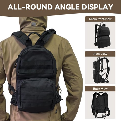 Hannibal Tactical Hydration Pack, 10L Water Backpack with 2.5L Water Bladder, MOLLE System for Outdoor Hiking, Biking, Running, Black