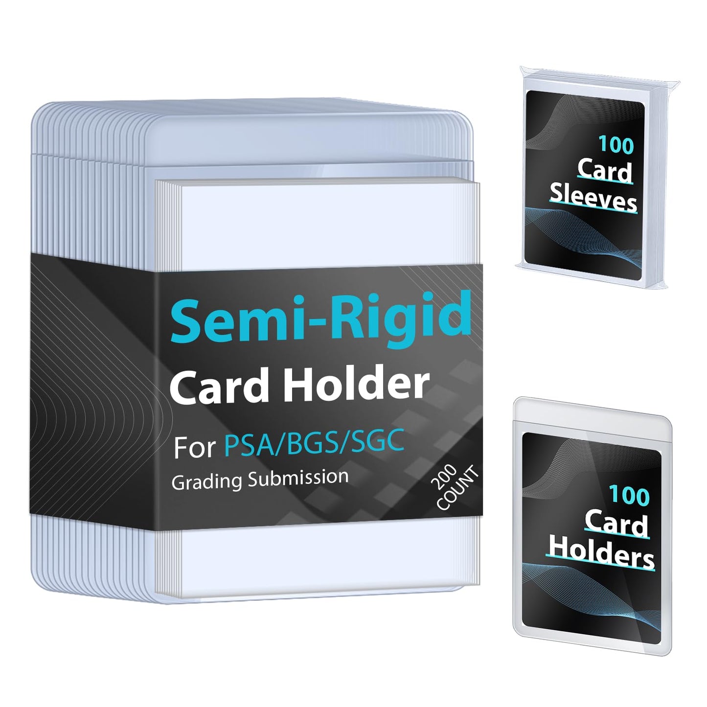 100ct Semi-Rigid Card Holder and 100ct Penny Sleeves, Grading Card Sleeves for PSA, BGS, SGC, Card Submission Kit with 1/2" Lip, Toploader Card Protectors for Grade Sending Collection Trading