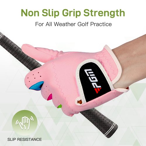 PGM Kids Youth Junior Toddler Boys Girls Golf Gloves Microfiber Synthetic Gloves for Left Hand Right Hand Golf Gloves Extra Value 1 Pair White Pink Age 3-12 (Pink, Small)