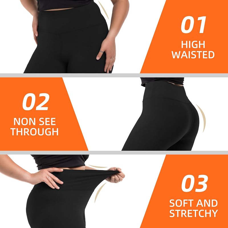 Plus Size High Waisted Leggings for Women - Black, Full Length, XX-Large