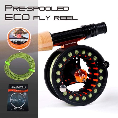 M MAXIMUMCATCH Maxcatch ECO Pre-Loaded Fly Fishing Reel Aluminum Body with Fly Line, Backing, Leader(3/4wt 5/6wt 7/8wt) (Black ECO Reel with Line, 5/6 wt)
