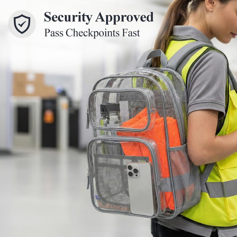 PACKISM Clear Backpack for School - 17 inch Large Heavy Duty Bookbag, Reinforced See Through PVC Transparent Backpack for Students Men Women, Battleship Grey (Age 12+)