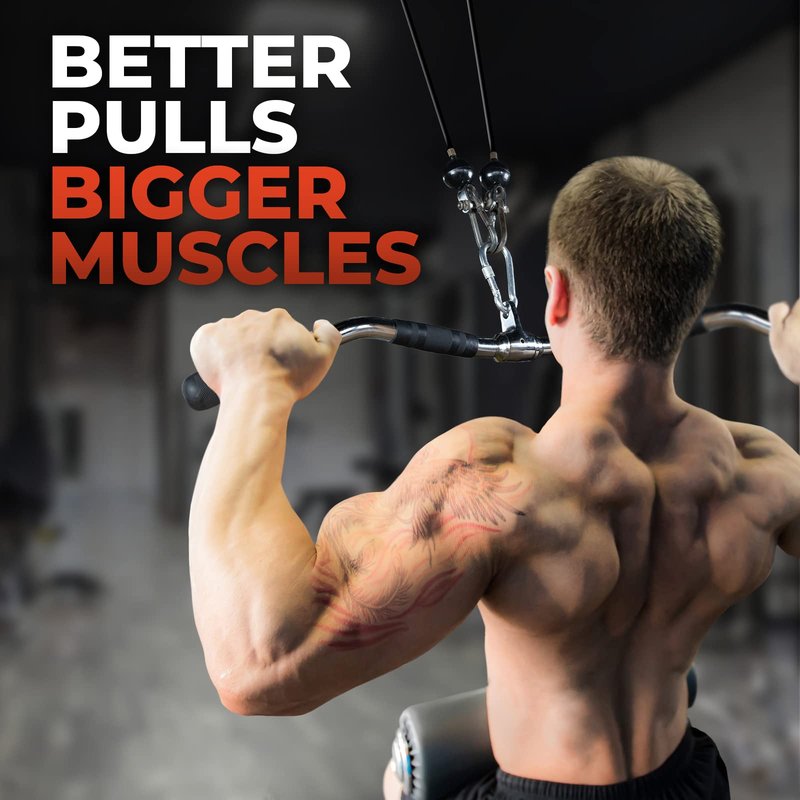 Yes4All Curl LAT Pull Down Bar 30" - Wide Grip with Rubber Handles, Press Down Bar Cable Attachment, Tricep Press Down Attachment for Row Machine & Cable Machine