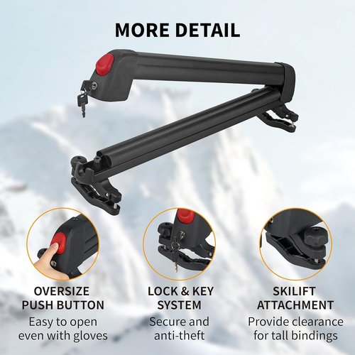 Ski & Snowboard Roof Racks with Anti-Theft Lock, 28'' Ski Carrier Rack Fits 6 Pairs Skis or 4 Snowboards