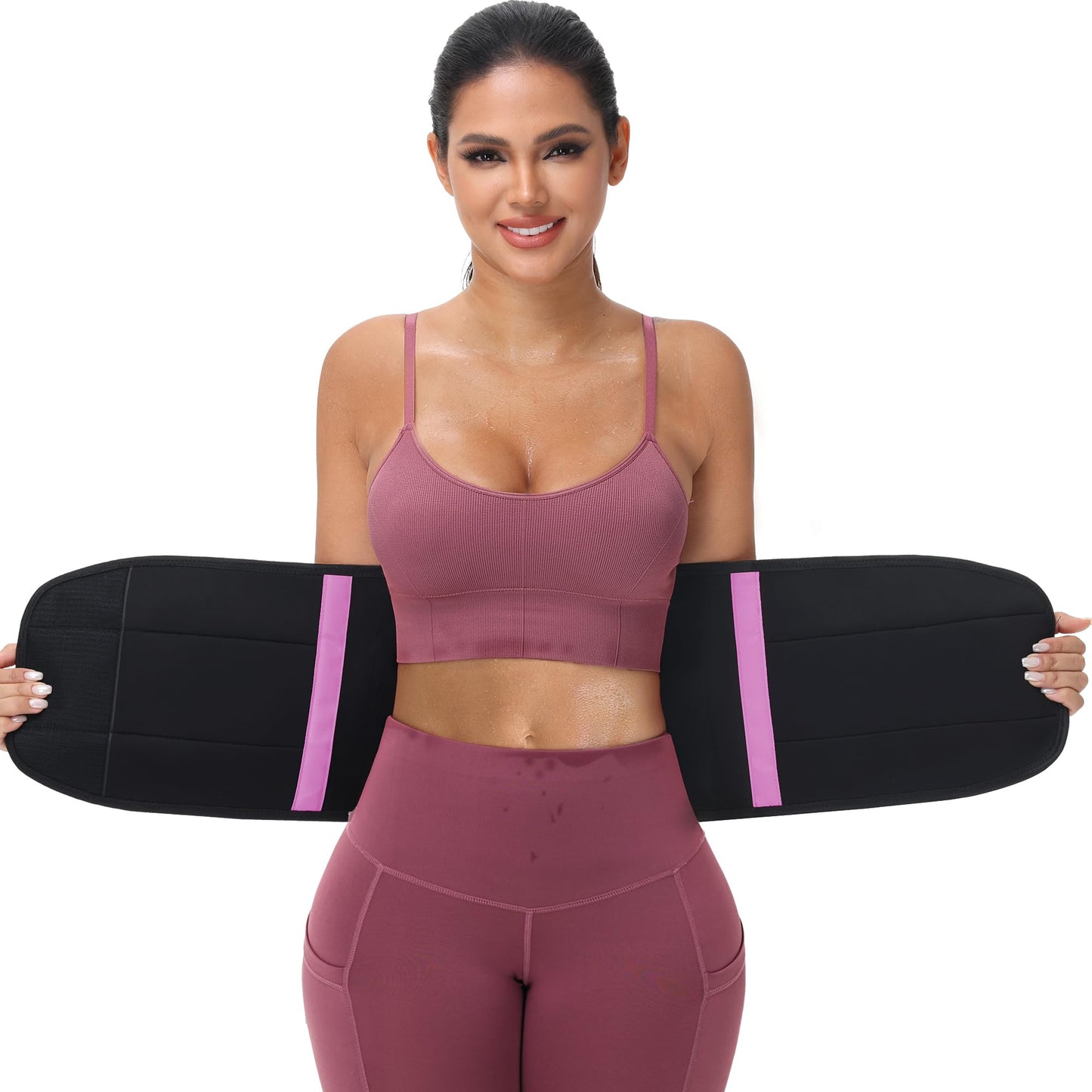 KOOCHY Waist Trainer For Women Men,Waist Trimmer Tummy Control Belt Sweat Band for Weight Loss Workout Fitness Gym (Purple, Large)