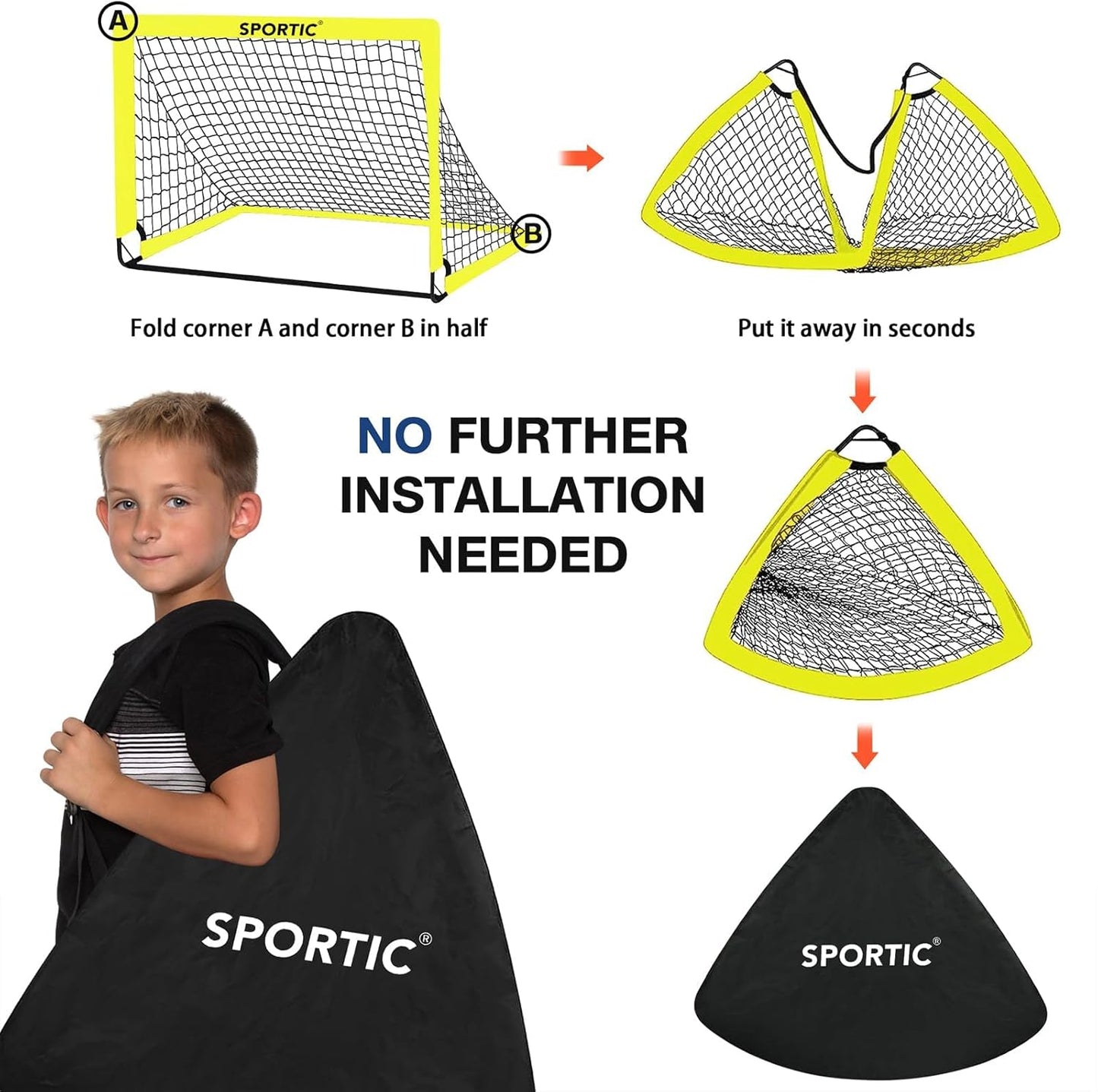 2 Pack 4' x 3' Soccer Goal Net Set, Pop Up Kids Practice Soccer Goals for Indoor and Outdoor.Portable Soccer Net with Carrying Bag & Ground Pegs, Perfect for Backyard, Field, Court