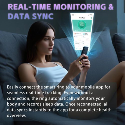 Activity Tracker Ring for Men Women – Smart Health Ring with Heart Rate, SpO2, Blood Pressure, Sleep Monitoring, Step & Calorie Counter, 5ATM Waterproof, No Subscription Fee (Gold 9)