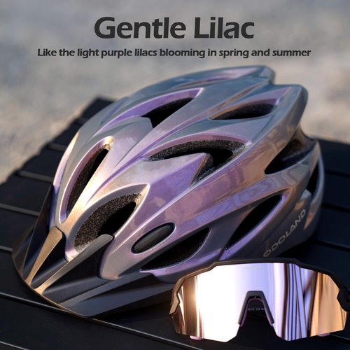 Odoland Bike Helmet with Cycling Sunglasses, Adjustable Size Adult Cycling Helmets for Men Women Road Bike Mountain Ebike, Lilac