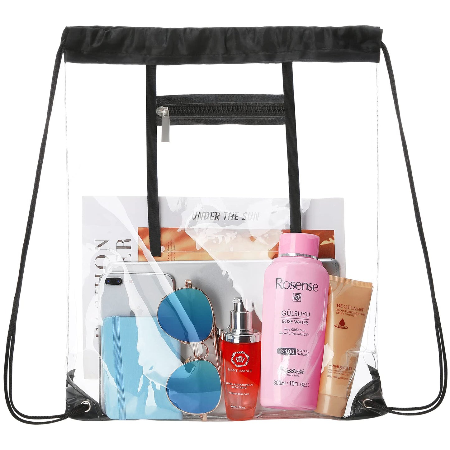 2 PACK Clear Drawstring Bag Stadium Approved, See Through PVC Drawstring bags, Transparent Backpack with Inner Zipper Pocket