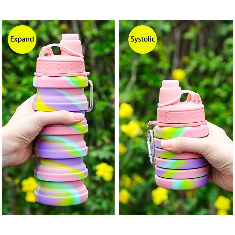 YCTMALL Collapsible Water Bottles Two Pack Travel Sports Portable Sport Bottle with Mountaineering Buckle 500ml Silicone Waterproof Camping Bottle (Light Grey and Grey Color)