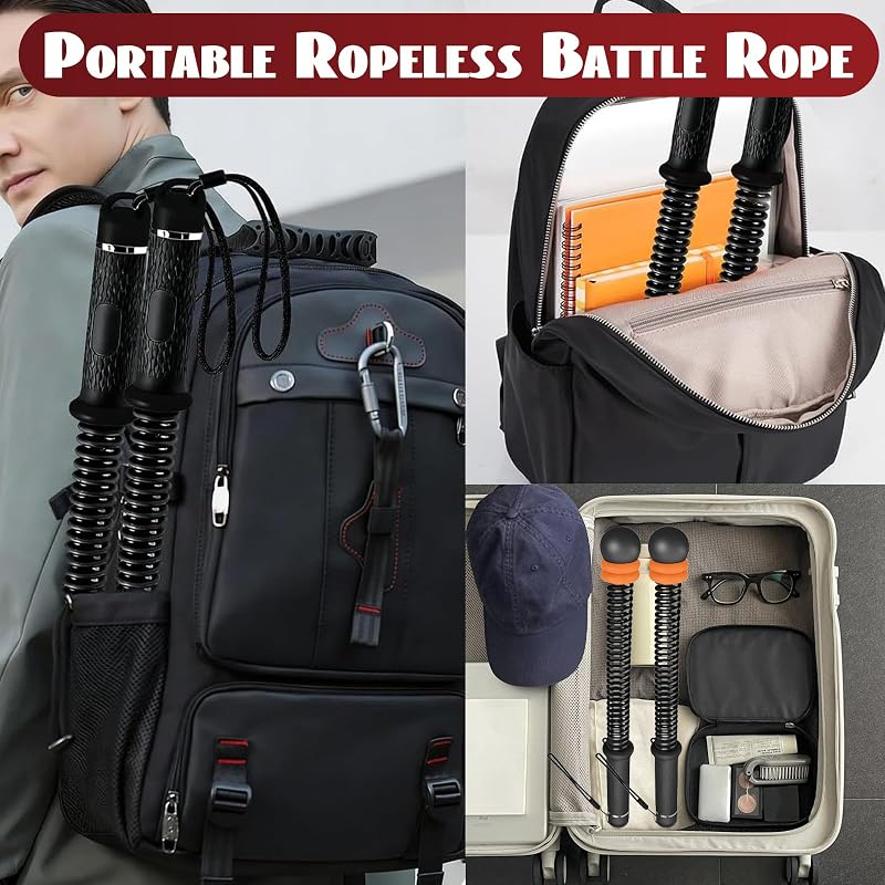 Ropeless Battle Ropes for Home Gym – Portable Cordless Training Rope (Black)