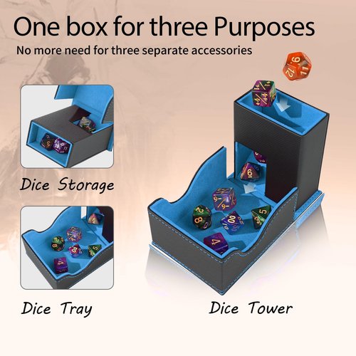 Stepane Dice Tower and Tray, Portable Commander Deck Box, Foldable Dice Storage Box for Dungeons and Dragons Rolling Tray Black/Blue