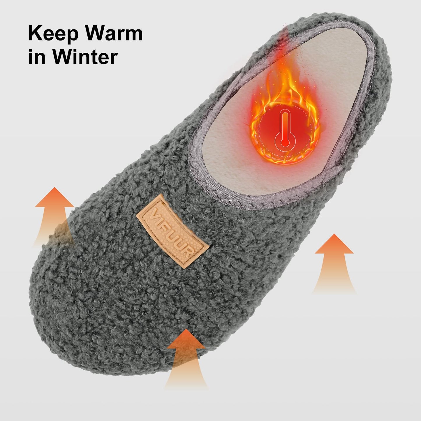 VIFUUR House Slippers for Women Men Slip on Indoor Barefoot Slipper Socks Fuzzy Cozy Sock Shoes for Home Bedroom Travel Grey,38/39