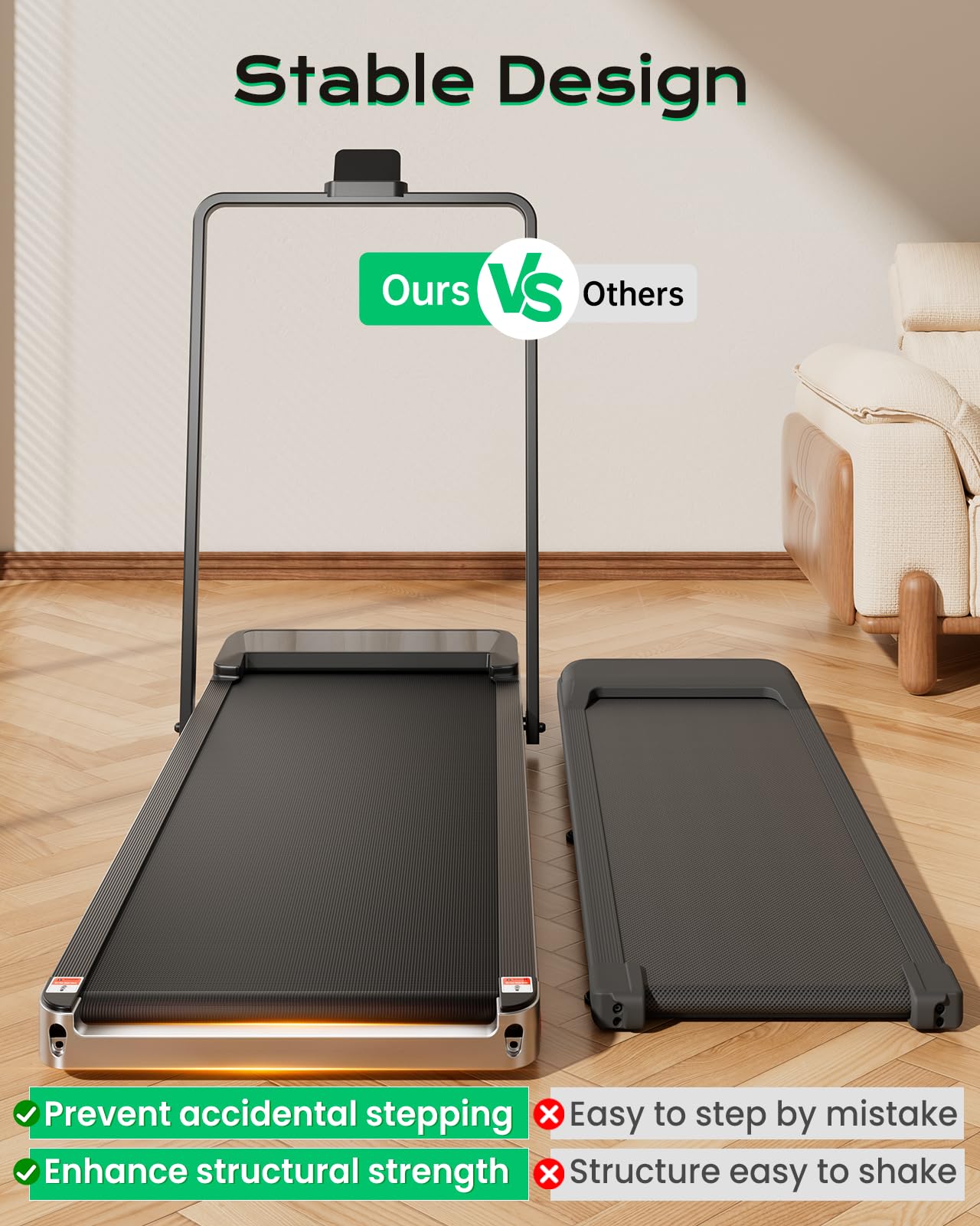 TREAFLOW Walking Pad with Incline, Foldable Treadmill with Handrail for Home Office, Portable Walking Machine, Low Noise, LED Display, 6.2 MPH