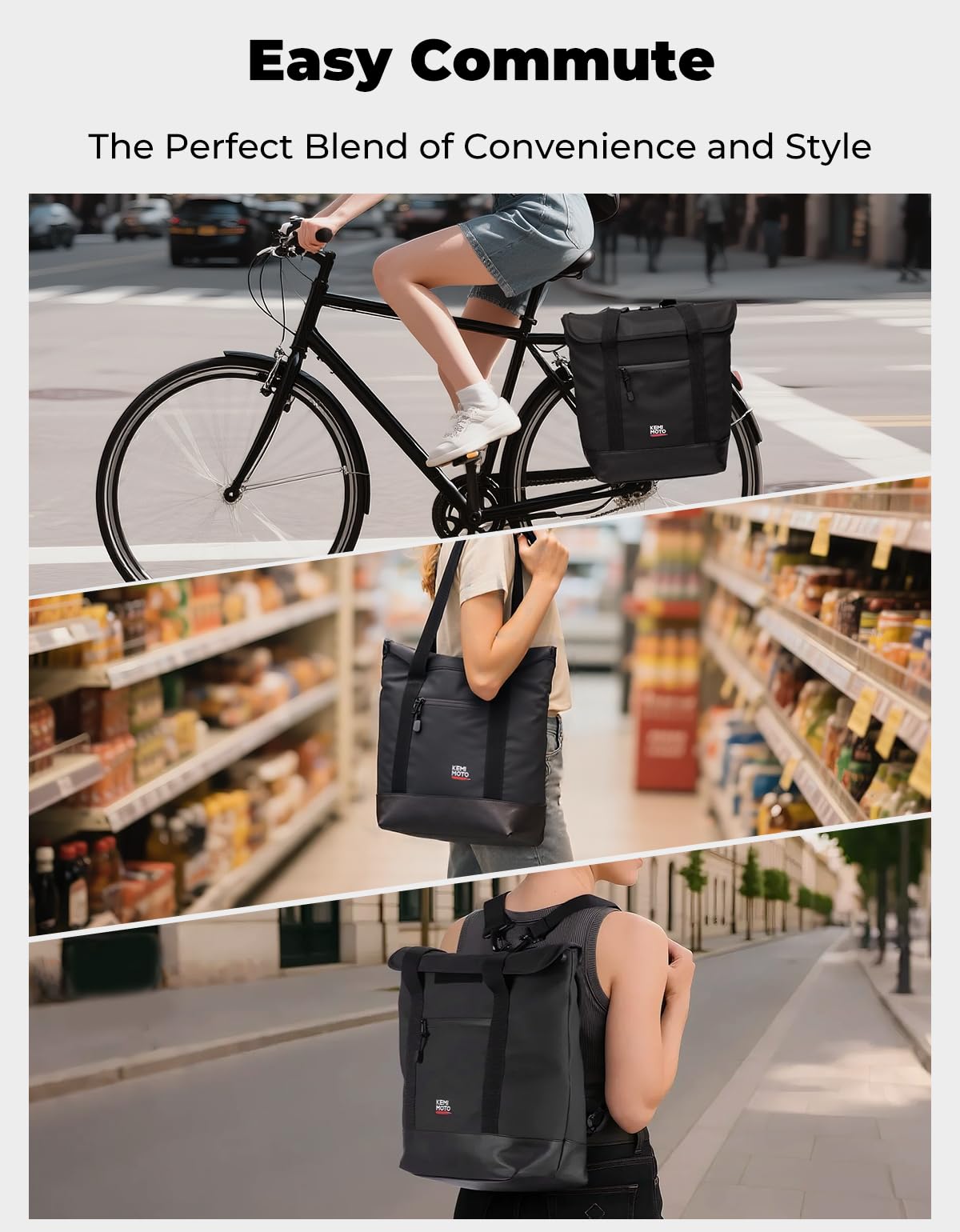KEMIMOTO Bike Rack Bag, Pannier Backpack for Bicycles with Removable Shoulder Strap, 24L Water-Resistant Bike Packing Rear Rack for Women & Men, Cycling Accessories for Commuting Shopping Traveling