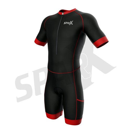 Sparx Men Triathlon Suit Short Sleeve Aero Tri Suit (Black/Red, Large)