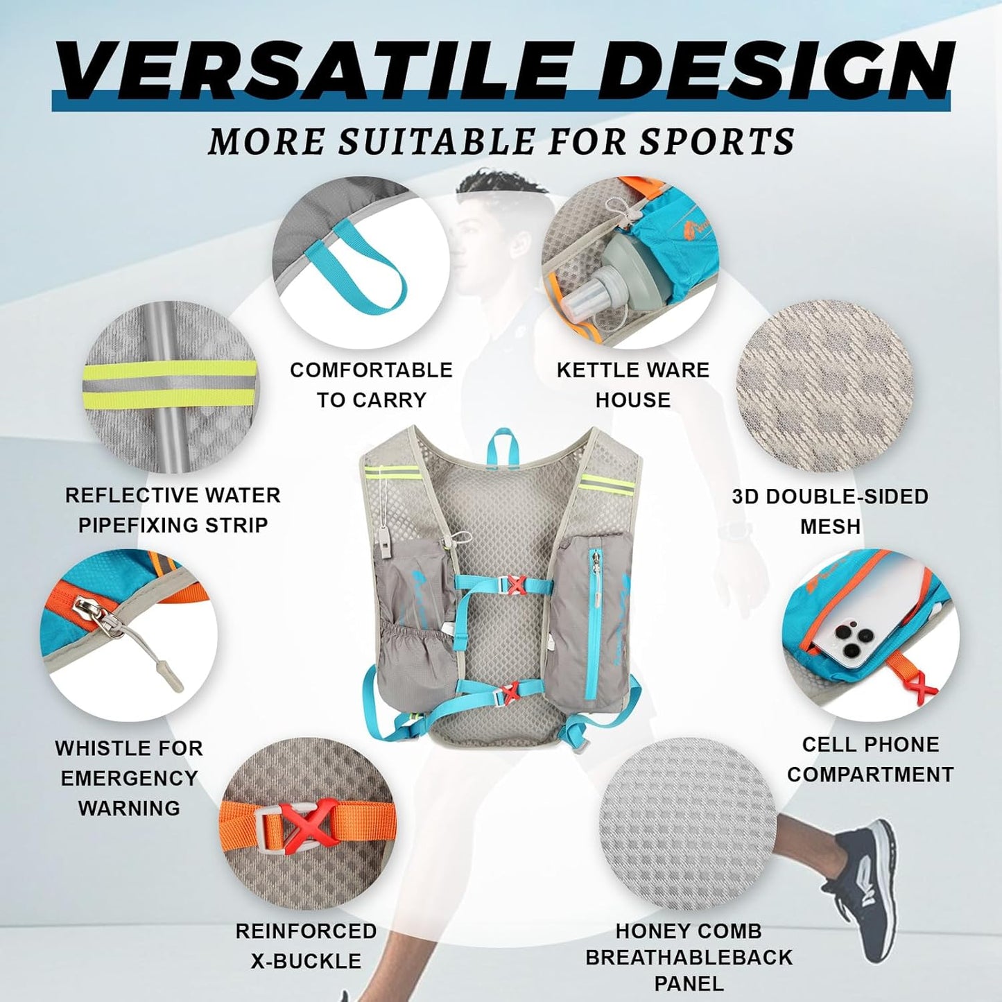 Hydration Backpack with 2pcs 2L Water Bladder, Lightweight Water Backpack for Hiking, Hydration Vest with 2pc Wrist Braces and 1pc Head Band for Running Biking Cycling for Women and Men