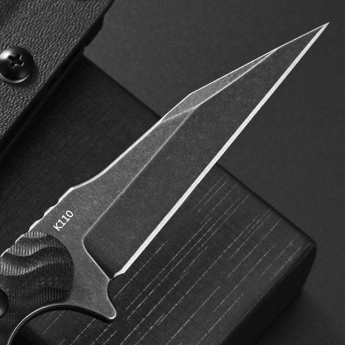 Ccanku C1341 Fixed Blade Knife, K110 Black Stonewashed Steel Blade G10 Handle EDC Tool Knife for Outdoor Survival Hiking Camping(Black)