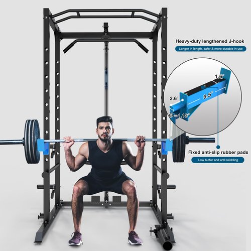 ULTRA FUEGO Power Cage, Multi-Functional Power Rack with J-Hooks, Dip Handles, Landmine Attachment and Optional Cable Pulley System for Home Gym (Power Cage with Pulley System)