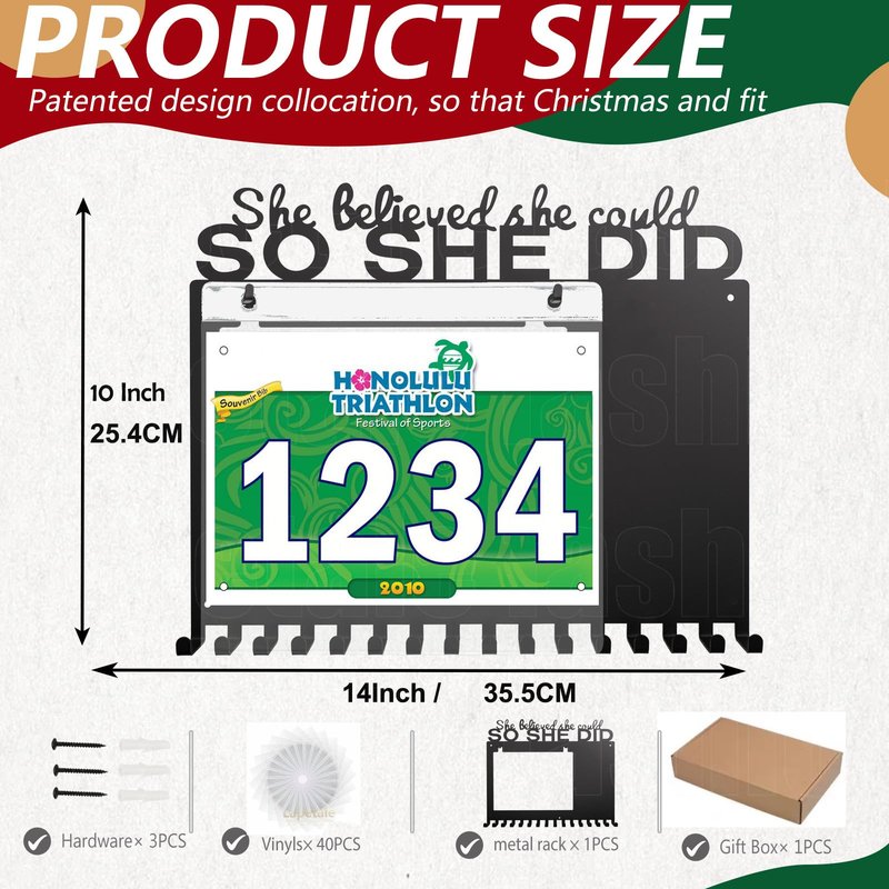 Lapetale Fashion She Believed She Could SO SHE DID Race Bib and Medal Display,Marathon Medal Display and Runner Medal Hanger Display,Bib Running Medal Display Gifts for Runners Athlete Luxurious