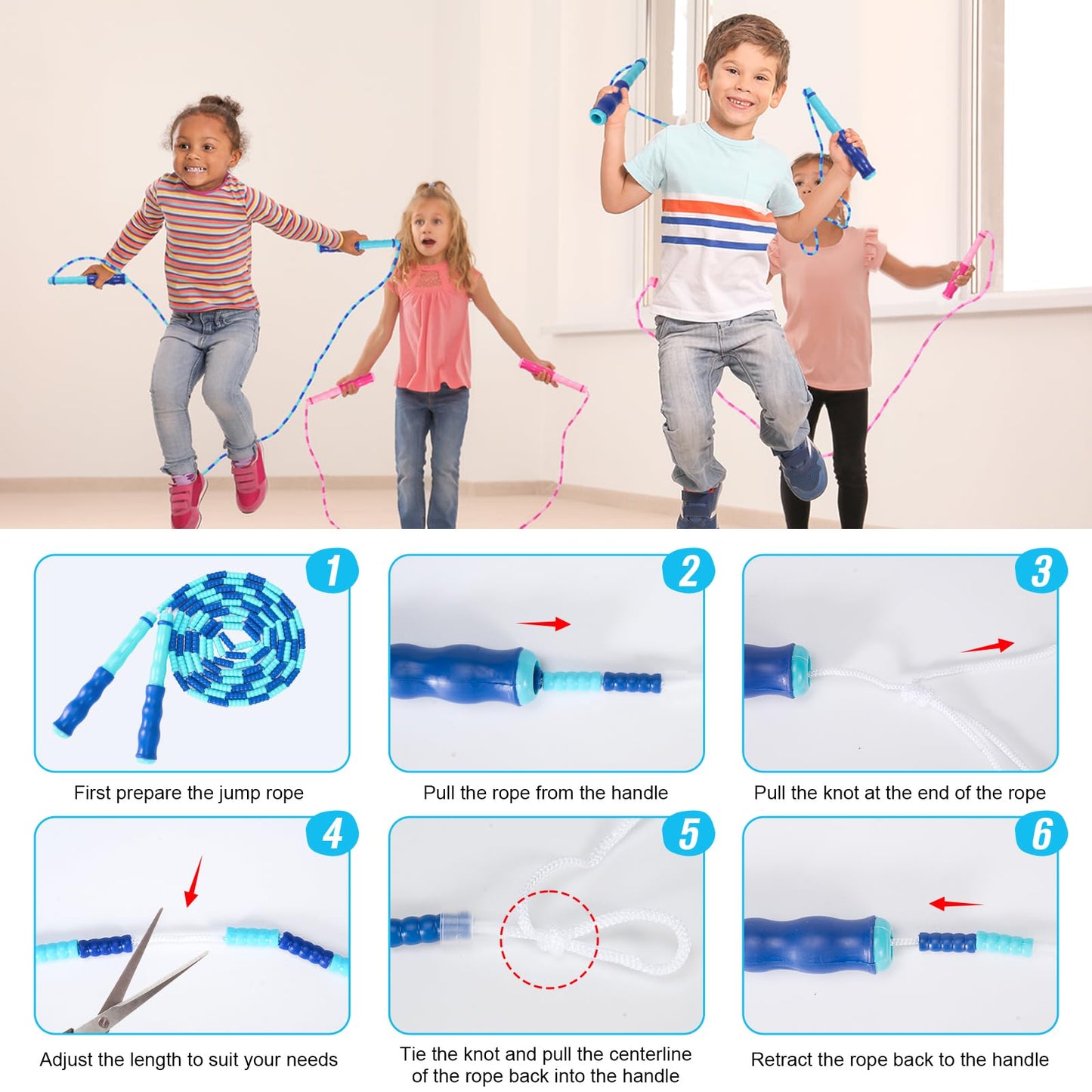 2 Pack Jump Rope for Kids, Adjustable Tangle-Free Soft Beaded Skipping Rope, Segmented Soft Beaded Skipping Rope, 9.2 FT Segmented Jumping Rope, Fitness Workout Exercise for Kids, Man, and Women