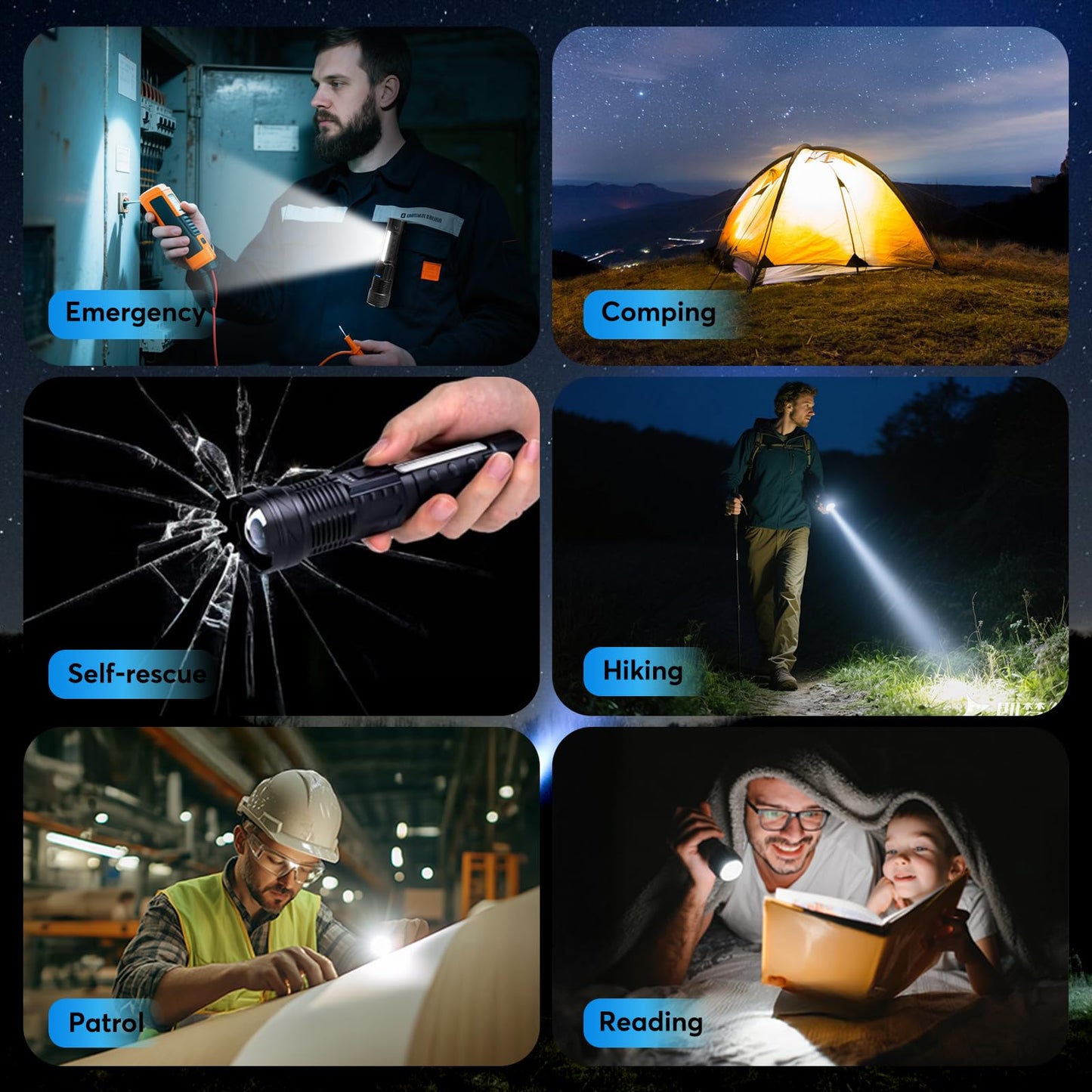 JIJ Flashlight 3 Pack, Rechargeable Flashlights High Lumens, 7 Modes LED Flashlight with IP67 Waterproof, Adjustable Handheld Tactical Flashlight for Camping, Home Emergency, Outdoor