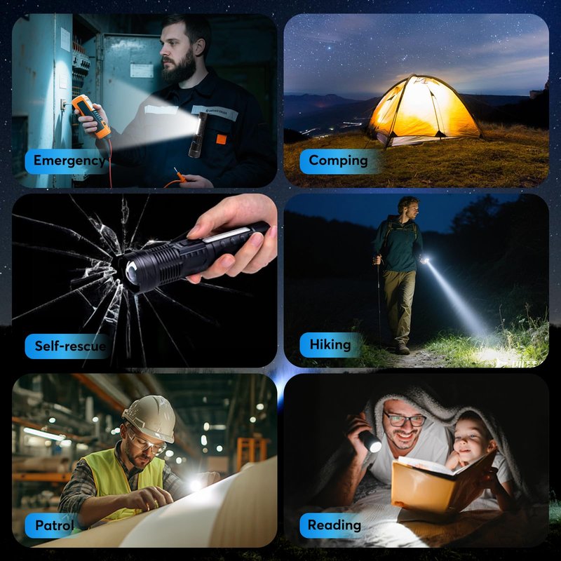 JIJ Flashlight 3 Pack, Rechargeable Flashlights High Lumens, 7 Modes LED Flashlight with IP67 Waterproof, Adjustable Handheld Tactical Flashlight for Camping, Home Emergency, Outdoor
