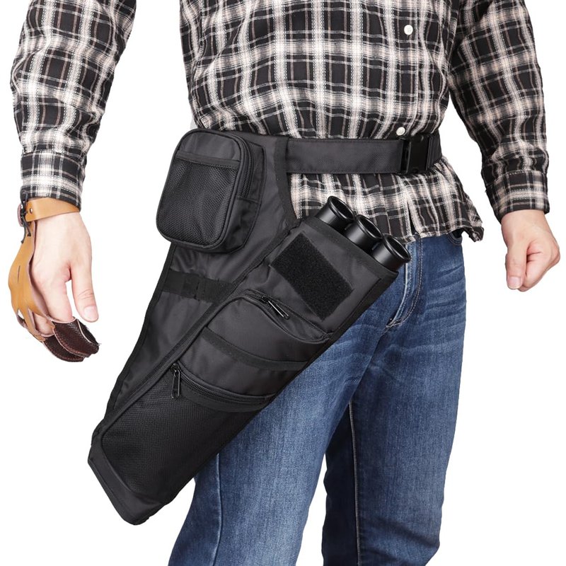 KRATARC 3-Tubes Hip Quiver Waist Hanged Arrow Archery Carry Bag with Pockets Adjustable Belt (Black) (Camo)